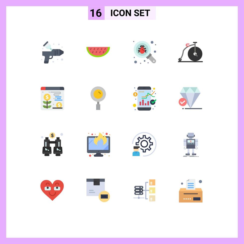Modern Set of 16 Flat Colors and symbols such as dollar vehicle bug transportation bike Editable Pack of Creative Vector Design Elements