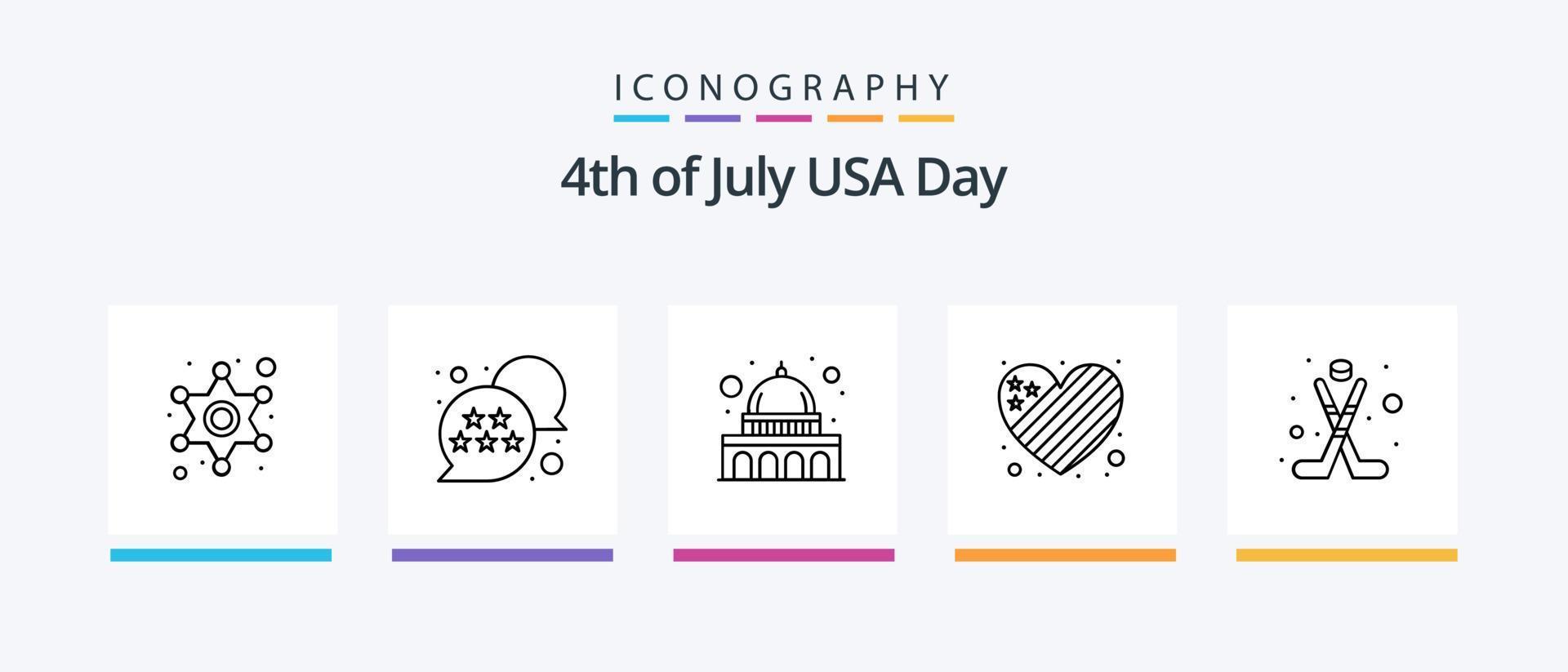 Usa Line 5 Icon Pack Including map. sports. police. rugby. chat bubble. Creative Icons Design vector