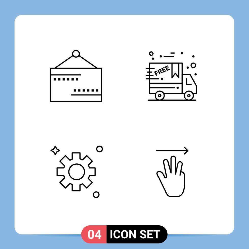 User Interface Pack of 4 Basic Filledline Flat Colors of board cogs sign delivery hand cursor Editable Vector Design Elements