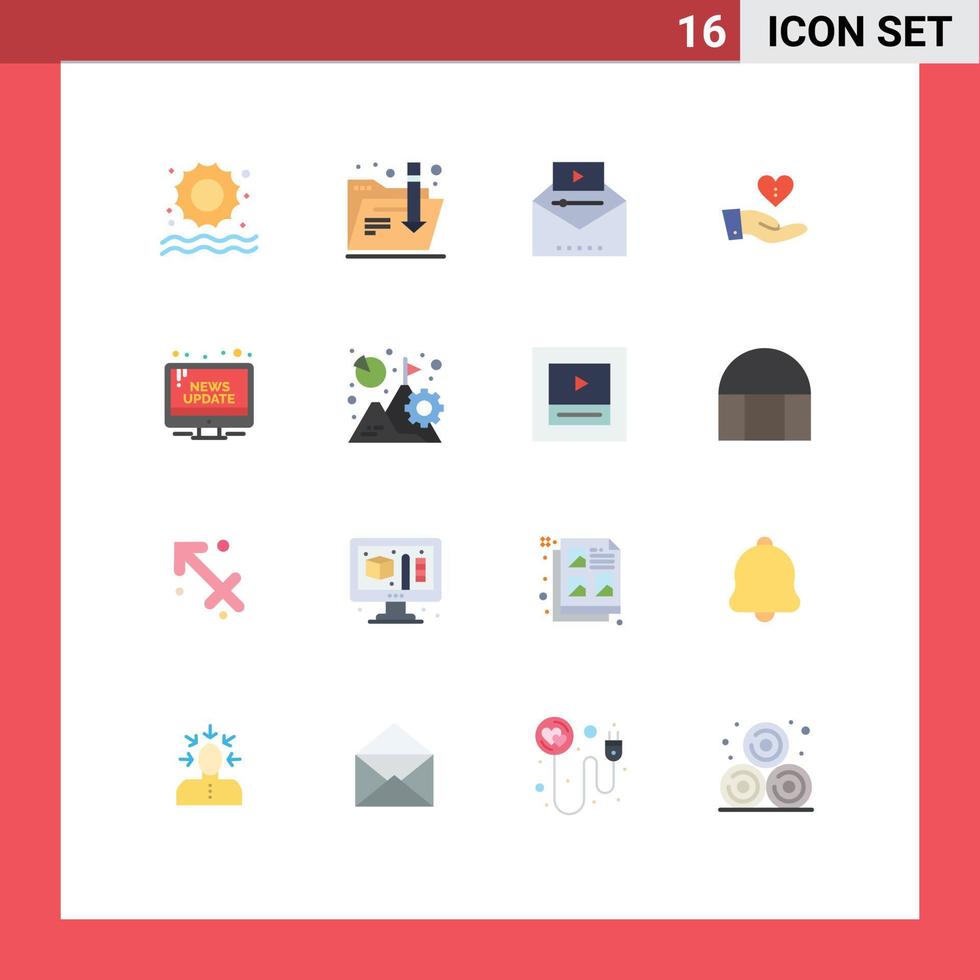 Group of 16 Modern Flat Colors Set for information love video advertising hand donation Editable Pack of Creative Vector Design Elements