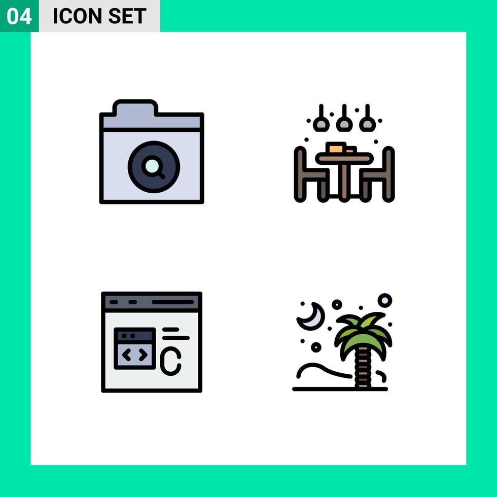 Universal Icon Symbols Group of 4 Modern Filledline Flat Colors of search coding home dinner development Editable Vector Design Elements