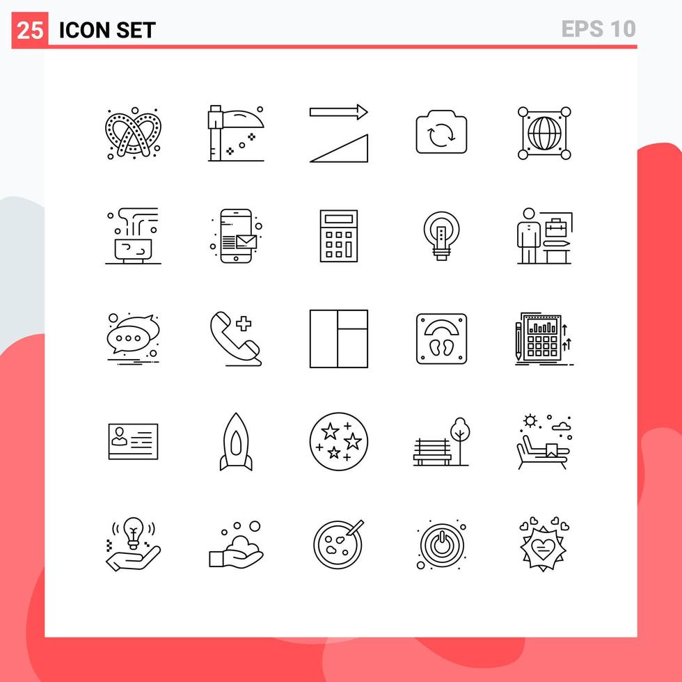 Line Pack of 25 Universal Symbols of scince global sort globe basic Editable Vector Design Elements