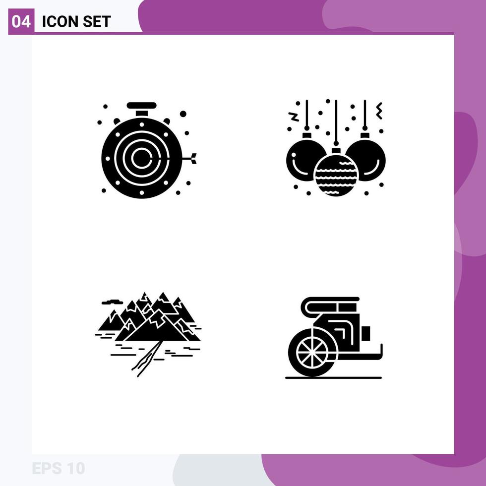 Group of 4 Modern Solid Glyphs Set for stopwatch landscape goal decoration crack Editable Vector Design Elements