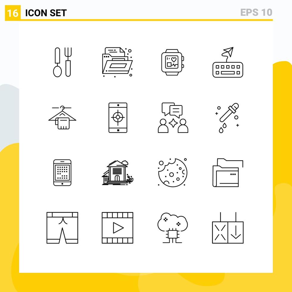 16 iconos creativos signos y símbolos modernos de servicio de aplicación reloj de mano tipo toalla elementos de diseño vectorial editables vector