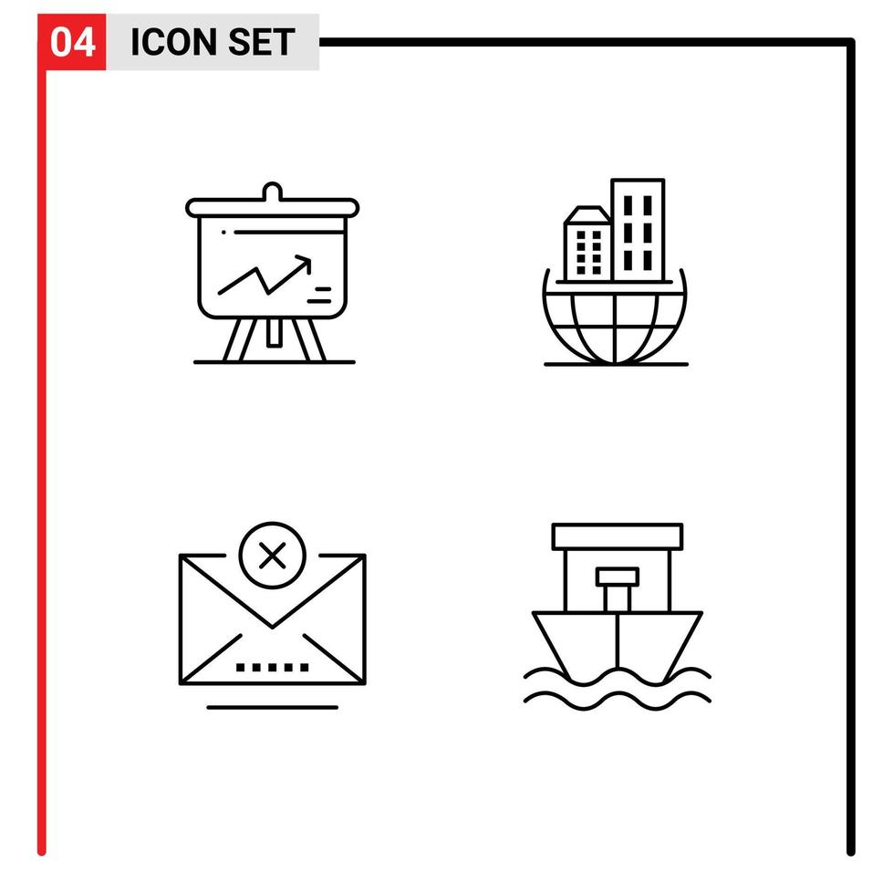 Pack of 4 Modern Filledline Flat Colors Signs and Symbols for Web Print Media such as analytics cancel board business email Editable Vector Design Elements
