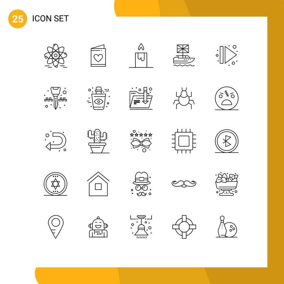 Mobile Interface Line Set of 25 Pictograms of right eject fire arrow kingdom Editable Vector Design Elements