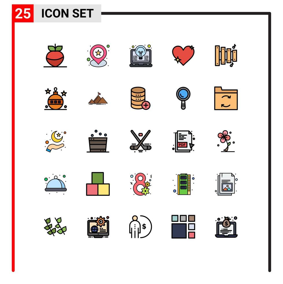 Pack of 25 creative Filled line Flat Colors of custom favorite coding like heart Editable Vector Design Elements