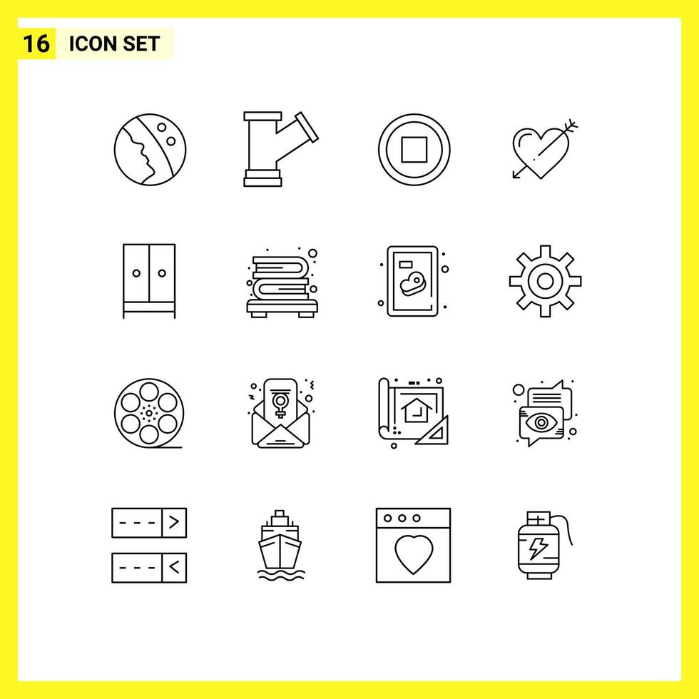 16 Universal Outlines Set for Web and Mobile Applications closet valentine basic love arrow Editable Vector Design Elements