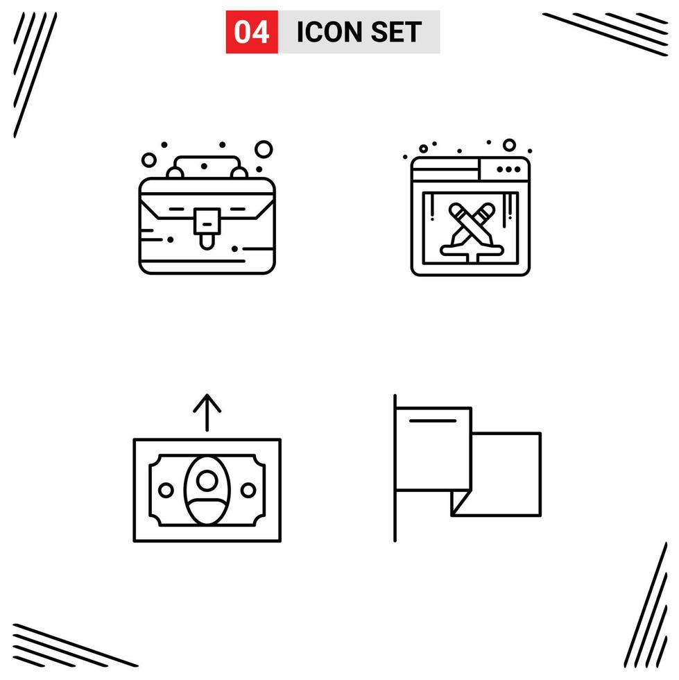 Set of 4 Vector Filledline Flat Colors on Grid for business case finance thing software country Editable Vector Design Elements