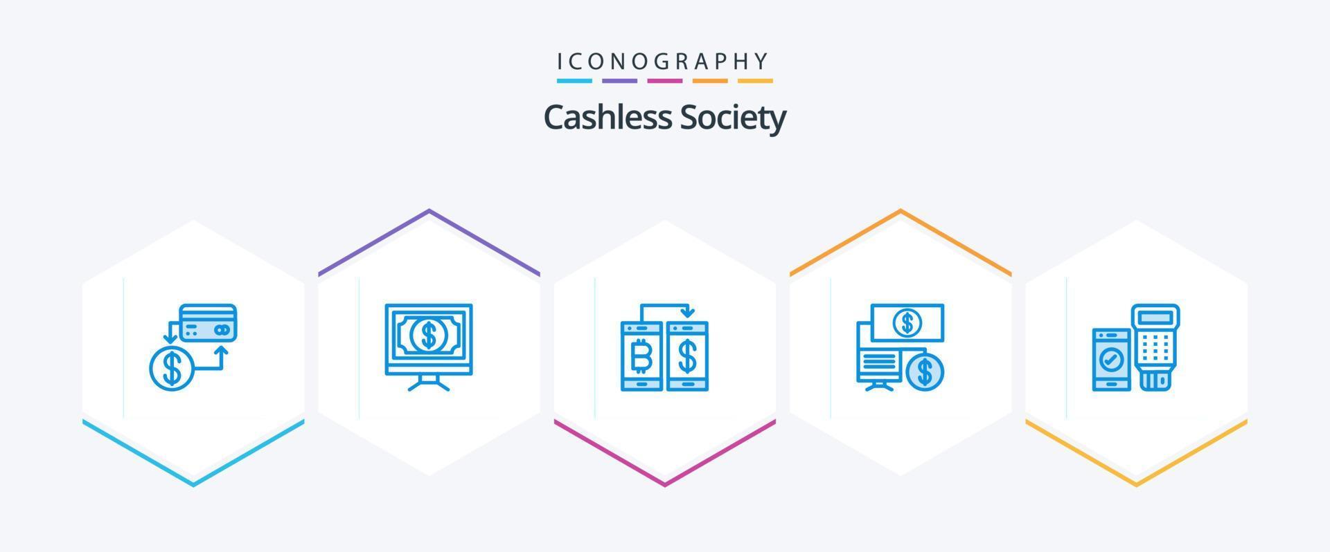 Cashless Society 25 Blue icon pack including finance. bank. money. transfer. smartphone vector