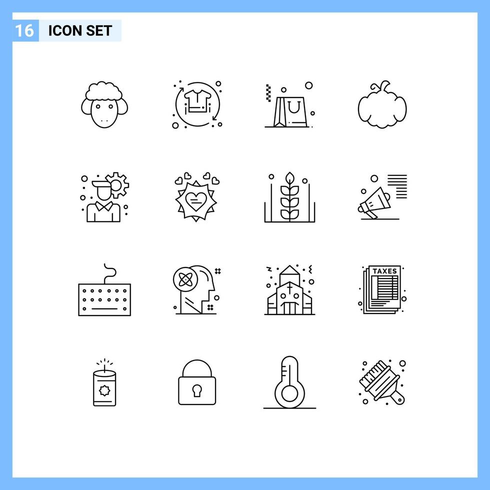 Editable Vector Line Pack of 16 Simple Outlines of configuration canada process pumpkin cucurbit Editable Vector Design Elements
