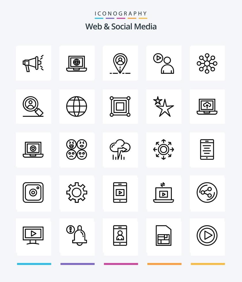 Creative Web And Social Media 25 OutLine icon pack  Such As watch. play . internet. user . user vector