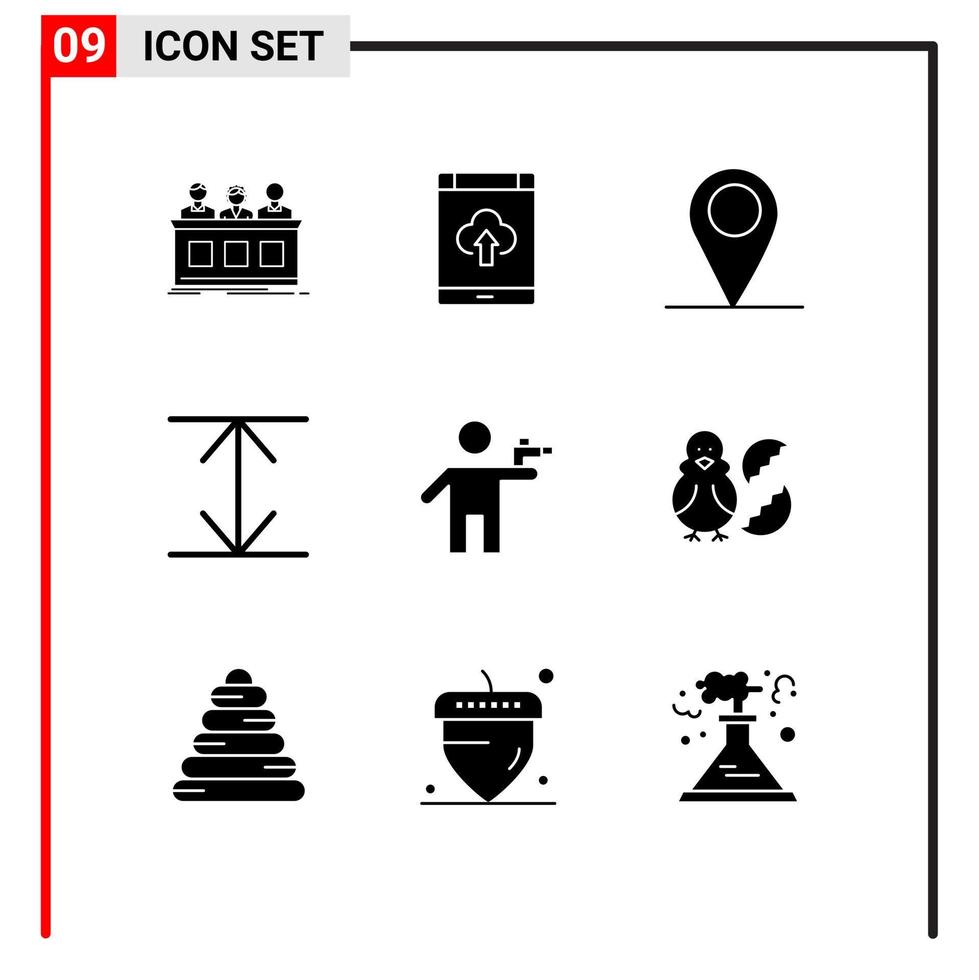 Set of 9 Commercial Solid Glyphs pack for gunner gun storage expand pin Editable Vector Design Elements