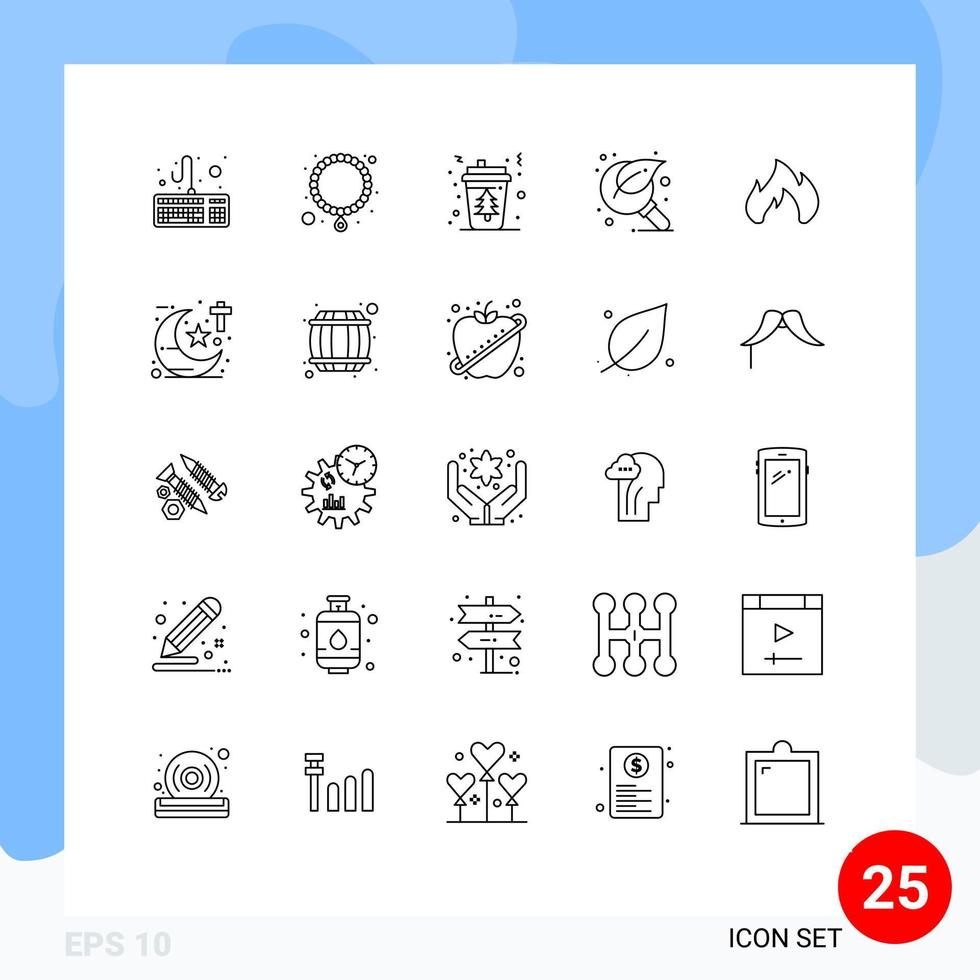 Universal Icon Symbols Group of 25 Modern Lines of heating search drink magnifier green Editable Vector Design Elements