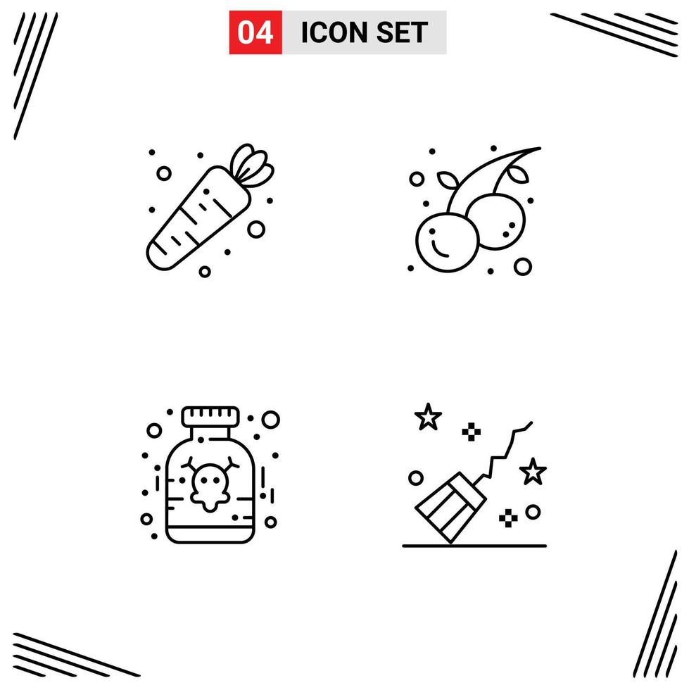 4 Line concept for Websites Mobile and Apps carrot poison food cherry broom Editable Vector Design Elements