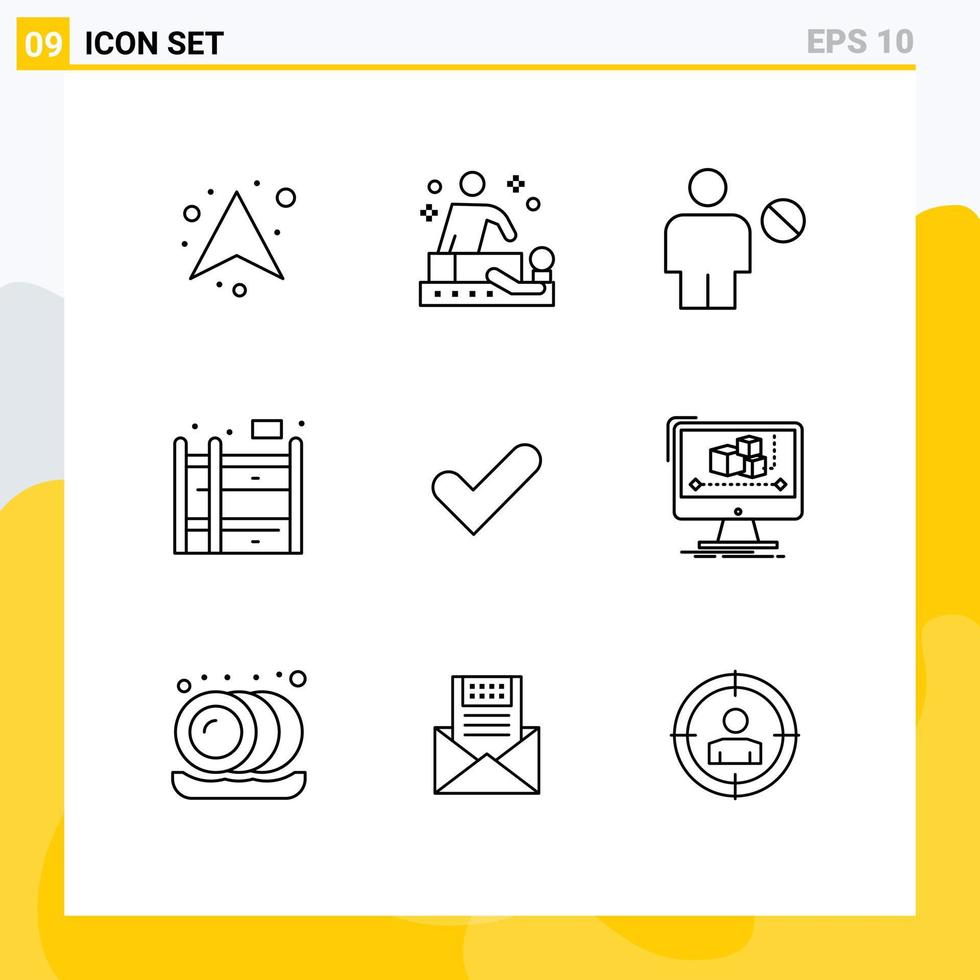 Group of 9 Outlines Signs and Symbols for ok bunk bed avatar living human Editable Vector Design Elements