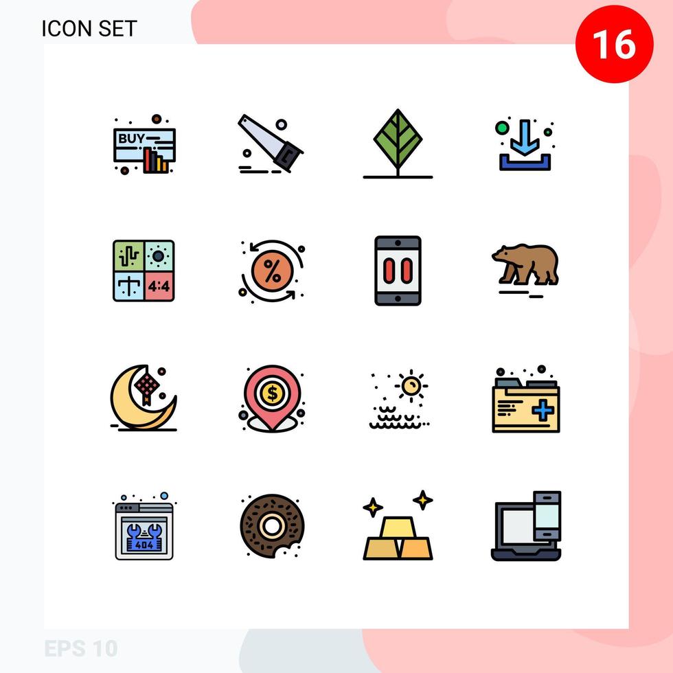 16 Thematic Vector Flat Color Filled Lines and Editable Symbols of engineering design leaf audio arrow Editable Creative Vector Design Elements