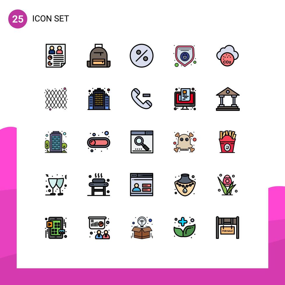 User Interface Pack of 25 Basic Filled line Flat Colors of co air hike security network Editable Vector Design Elements