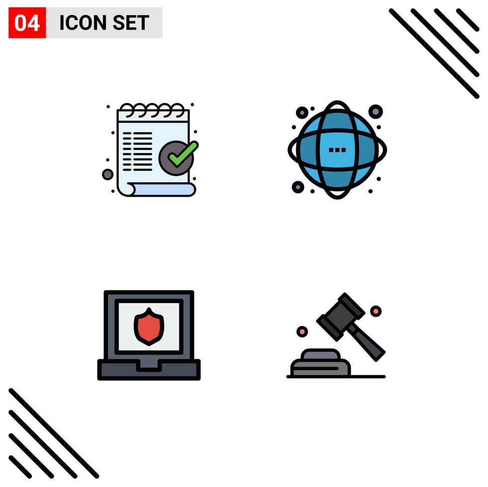 Set of 4 Vector Filledline Flat Colors on Grid for check science mark database security Editable Vector Design Elements
