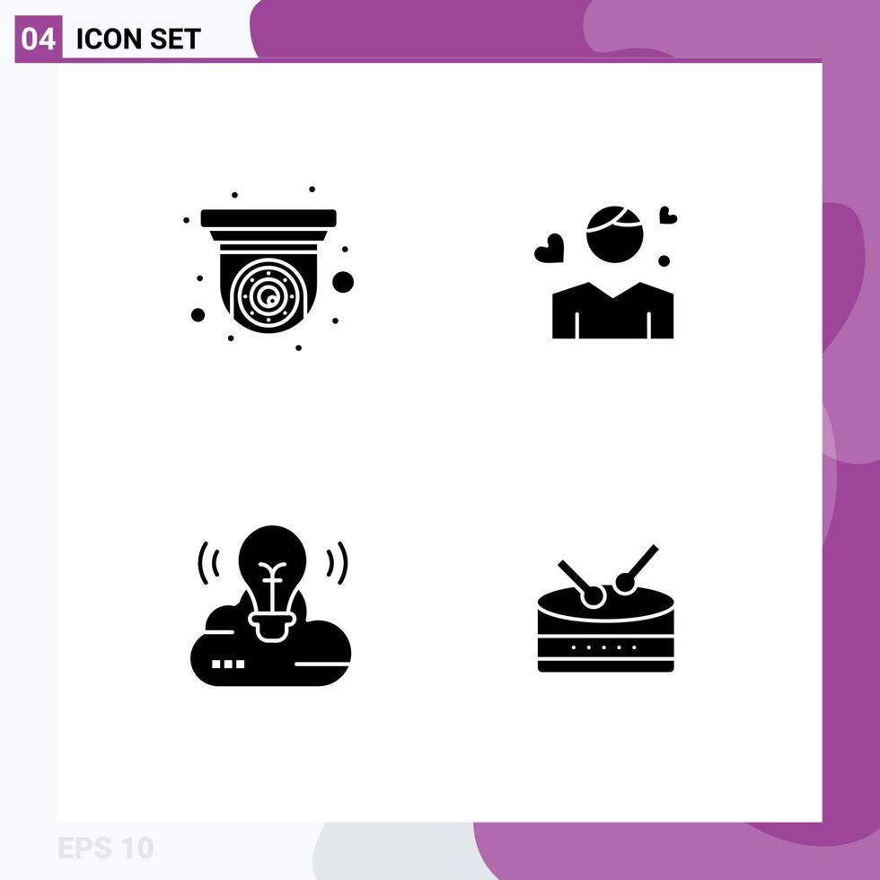 4 Creative Icons Modern Signs and Symbols of camera bulb security camera avatar cloud creative Editable Vector Design Elements