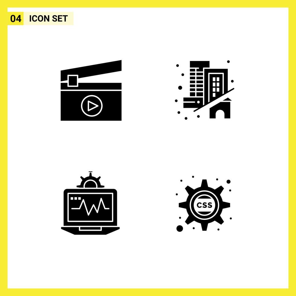 Solid Glyph Pack of Universal Symbols of film setting building real cascading Editable Vector Design Elements