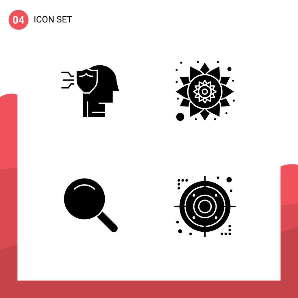 Pack of 4 Modern Solid Glyphs Signs and Symbols for Web Print Media such as personal ui shield rangoli strategy Editable Vector Design Elements