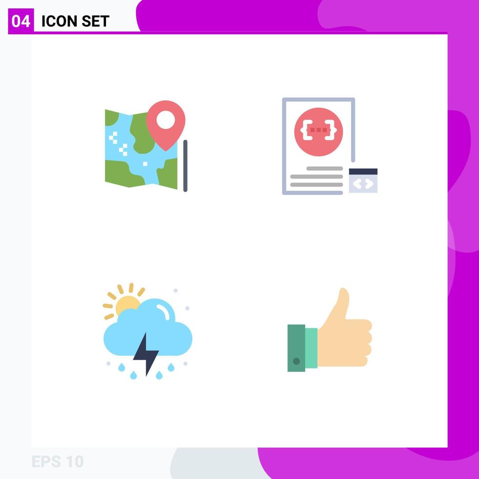 Pack of 4 creative Flat Icons of map planning google coding rain Editable Vector Design Elements