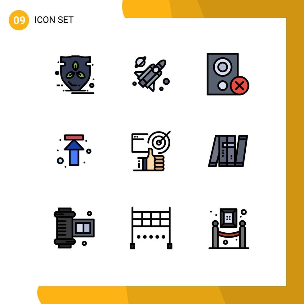 Editable Vector Line Pack of 9 Simple Filledline Flat Colors of achieved upload devices up arrow Editable Vector Design Elements