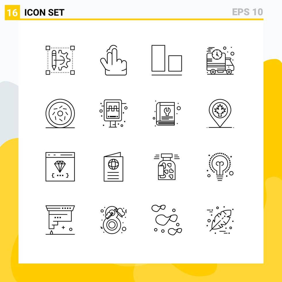 Pack of 16 creative Outlines of food truck touch fast fast Editable Vector Design Elements