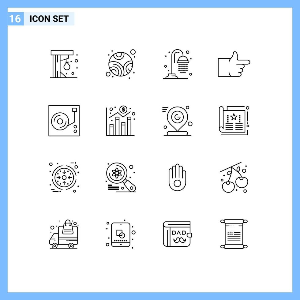 Group of 16 Modern Outlines Set for digital disk park player vote Editable Vector Design Elements