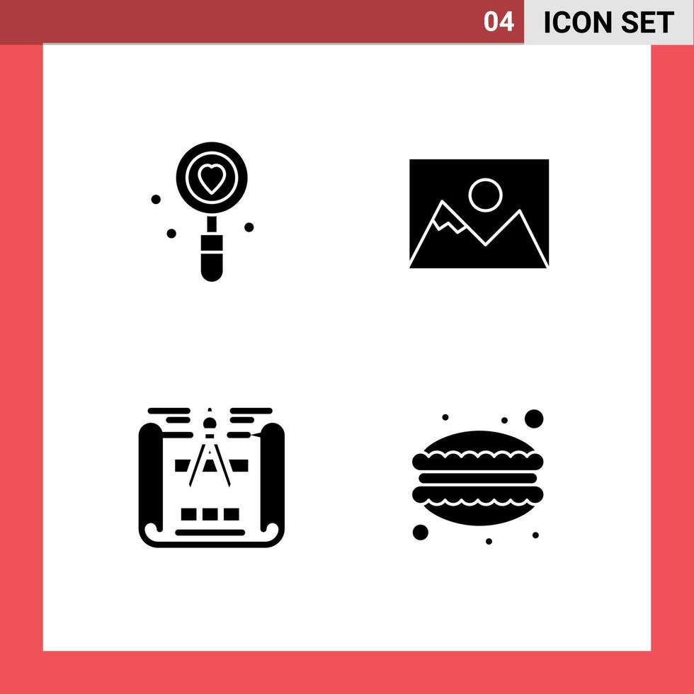 Mobile Interface Solid Glyph Set of Pictograms of date blueprint search photo sketch Editable Vector Design Elements