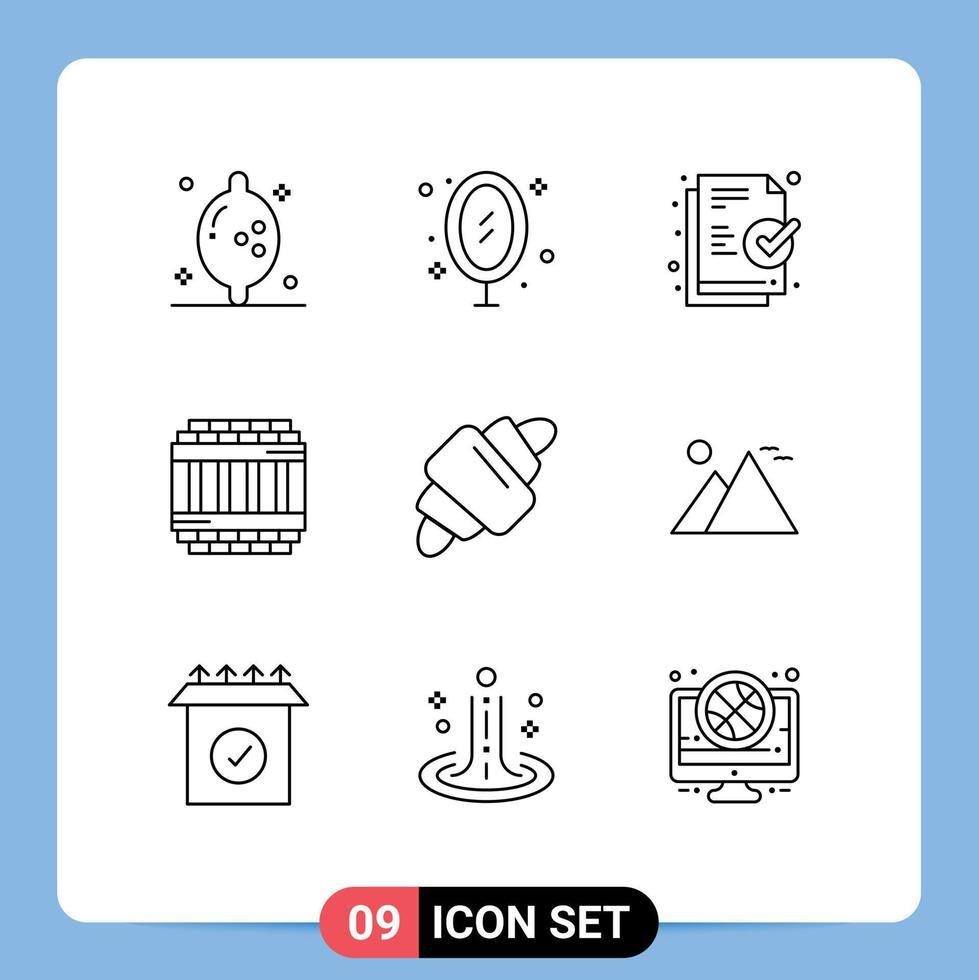 9 Thematic Vector Outlines and Editable Symbols of food croissant document prison imprisoned Editable Vector Design Elements