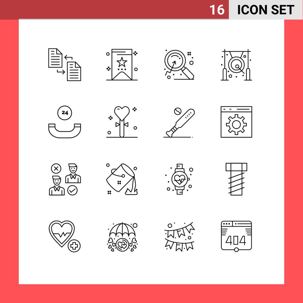 Set of 16 Vector Outlines on Grid for all time gong magnify chinese asian Editable Vector Design Elements