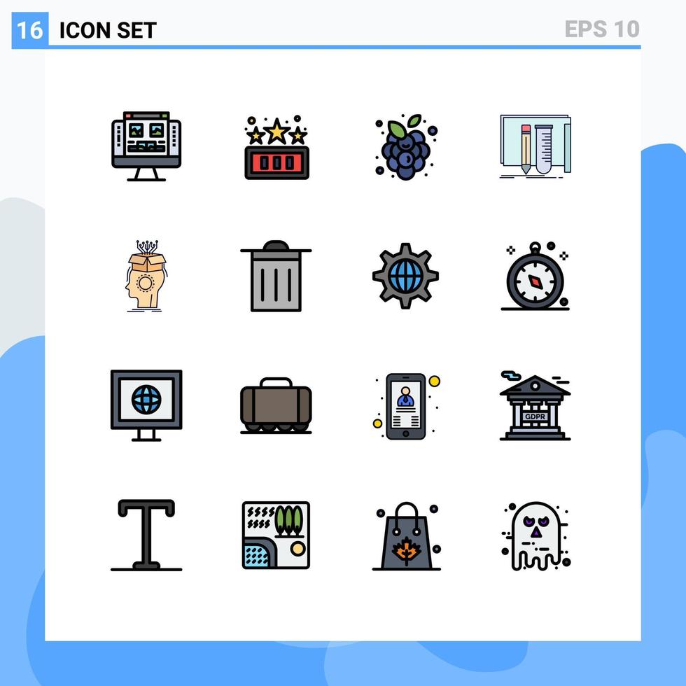16 líneas llenas de colores planos universales símbolos de sousveillance lab frutas de otoño construcción fabulosa elementos de diseño de vectores creativos editables