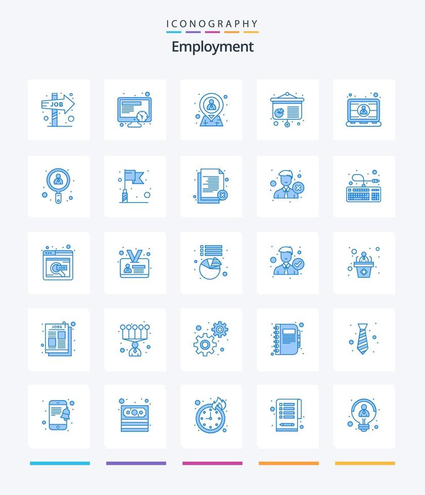 Creative Employment 25 Blue icon pack  Such As engineer. computer. hr. presentation. chart vector