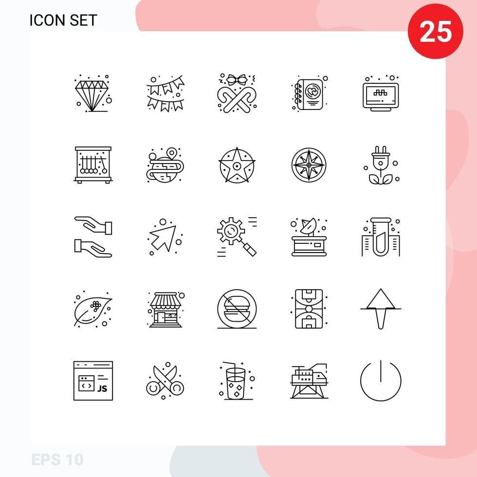 Modern Set of 25 Lines and symbols such as online love ribbon heart stick Editable Vector Design Elements