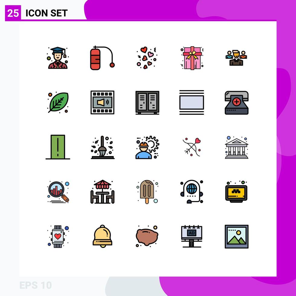 Modern Set of 25 Filled line Flat Colors Pictograph of squard user love team gift Editable Vector Design Elements