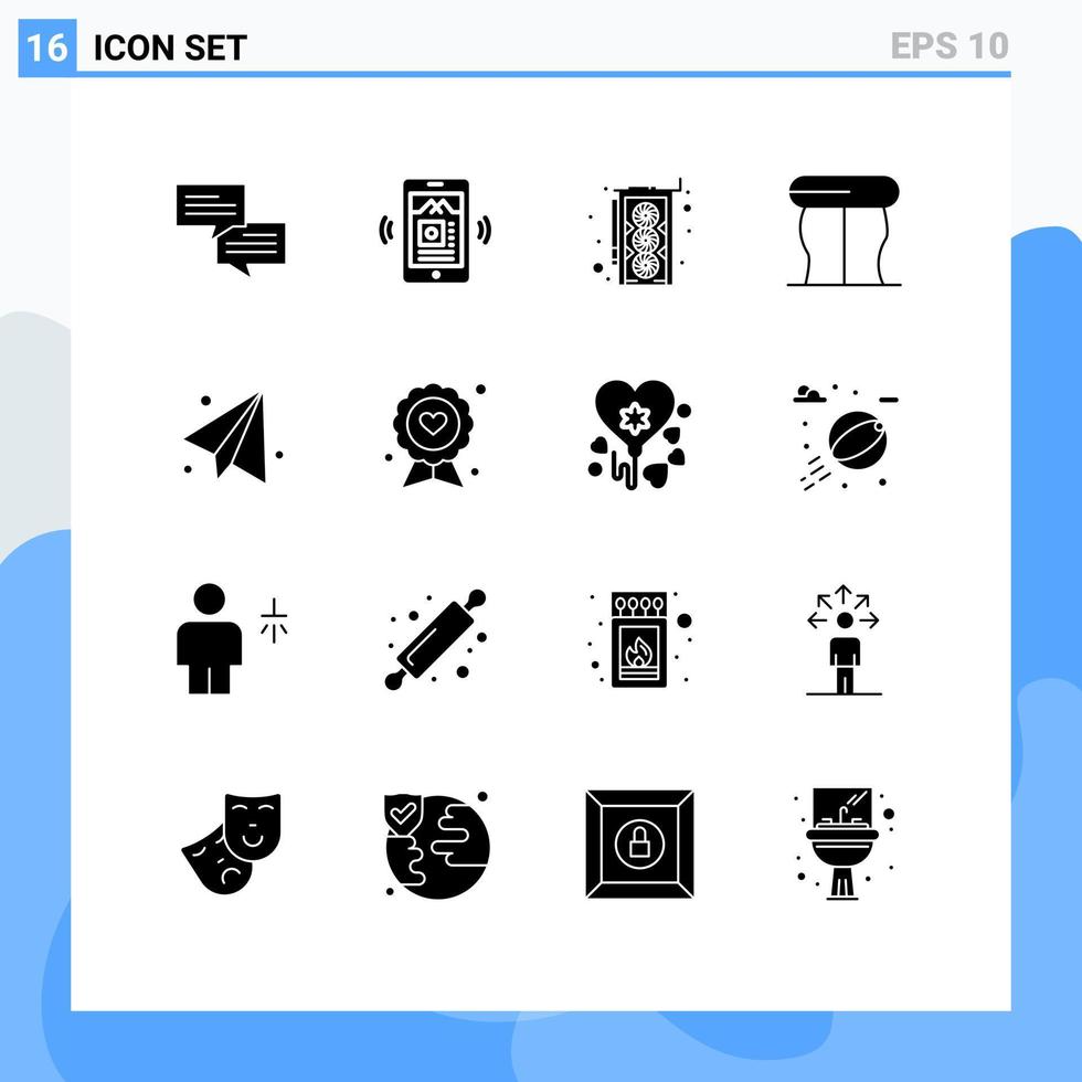 16 User Interface Solid Glyph Pack of modern Signs and Symbols of father badge hardware paper plane back to school Editable Vector Design Elements