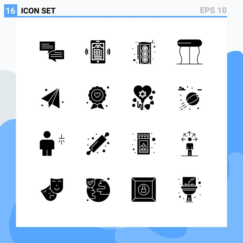 16 interfaz de usuario paquete de glifos sólidos de signos y símbolos modernos del avión de papel del hardware de la insignia del padre elementos de diseño vectorial editables de regreso a la escuela vector