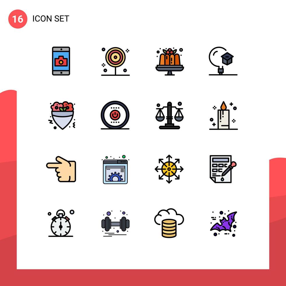 Pictogram Set of 16 Simple Flat Color Filled Lines of fast school cake learning education Editable Creative Vector Design Elements