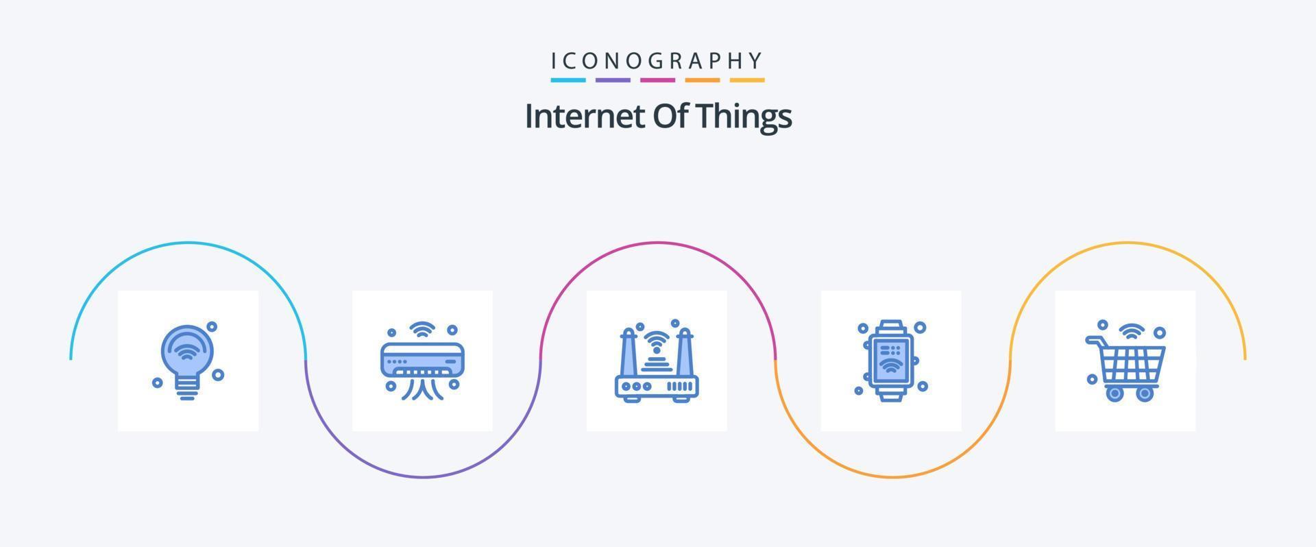 Internet Of Things Blue 5 Icon Pack Including internet of things. hand watch. iot. wifi. router vector