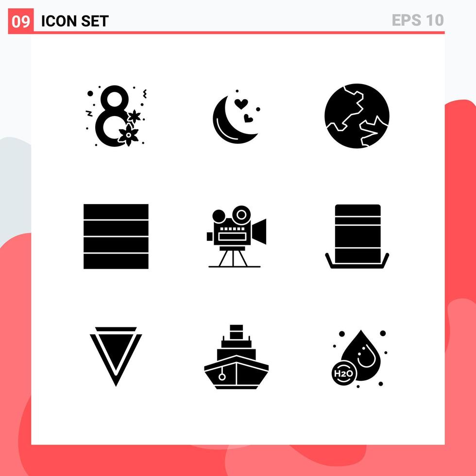 Set of 9 Modern UI Icons Symbols Signs for fashion projector earth film camera wireframe Editable Vector Design Elements