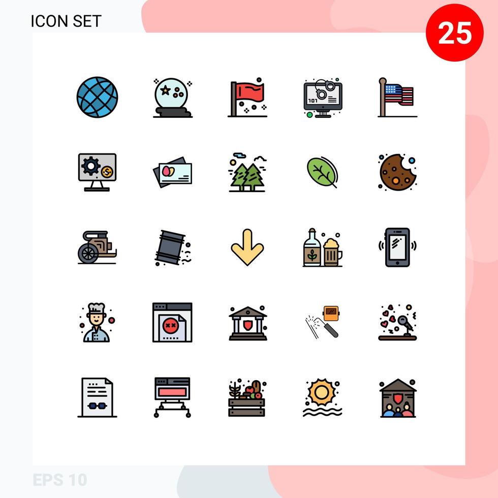 25 Filled line Flat Color concept for Websites Mobile and Apps unlock code night international flags Editable Vector Design Elements