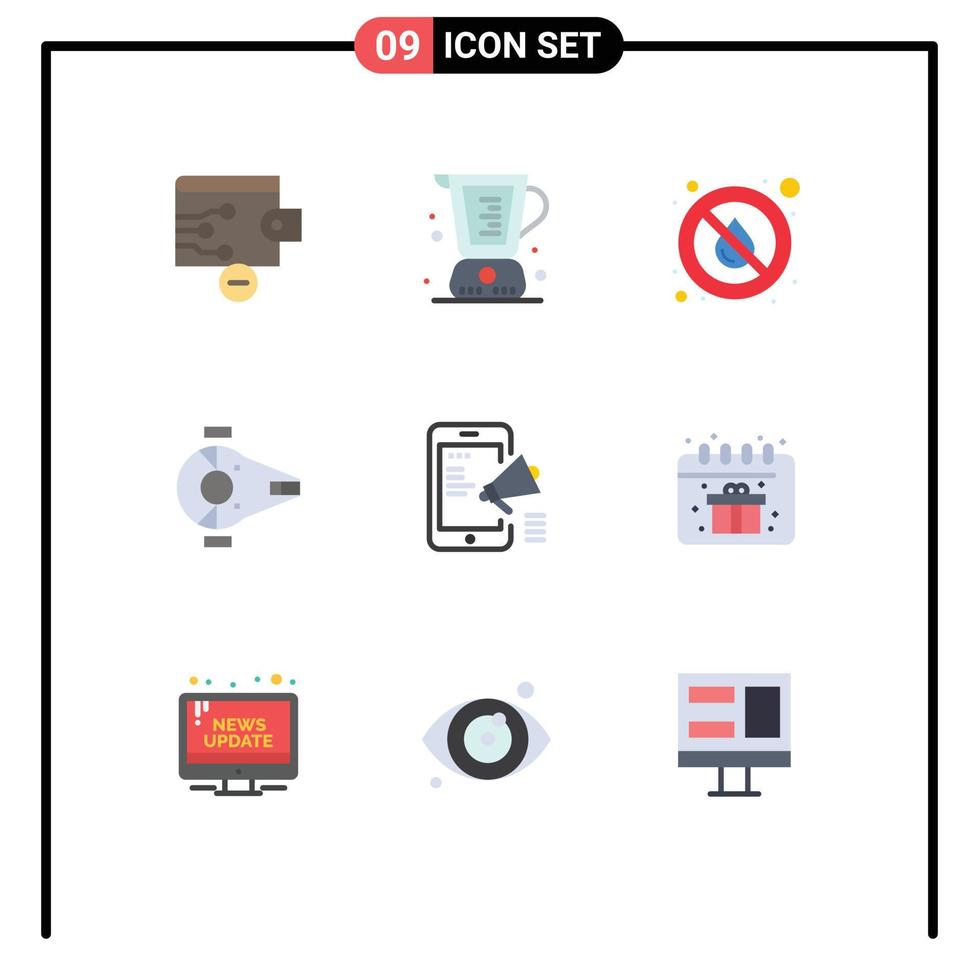 Group of 9 Flat Colors Signs and Symbols for spacecraft interceptor drop fighter weather Editable Vector Design Elements
