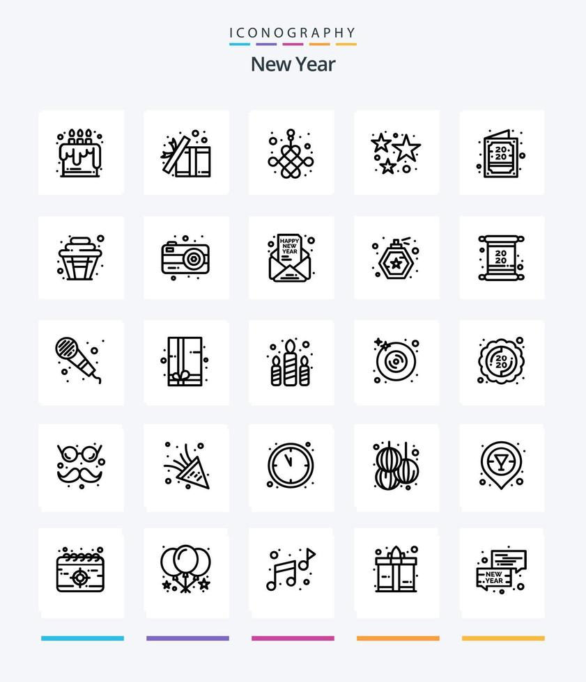 Creative New Year 25 OutLine icon pack  Such As stars. firework. surprise. firecracker. year vector