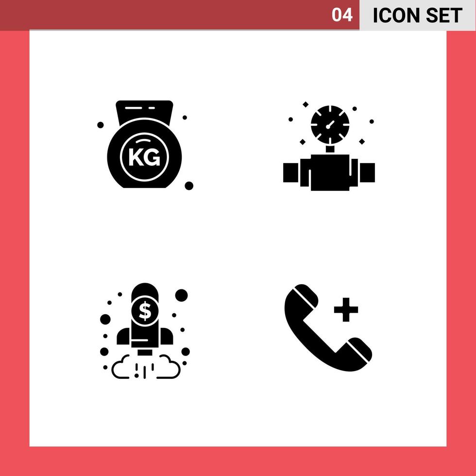 Editable Vector Line Pack of 4 Simple Solid Glyphs of dumbbell chart gauge plumbing goal Editable Vector Design Elements