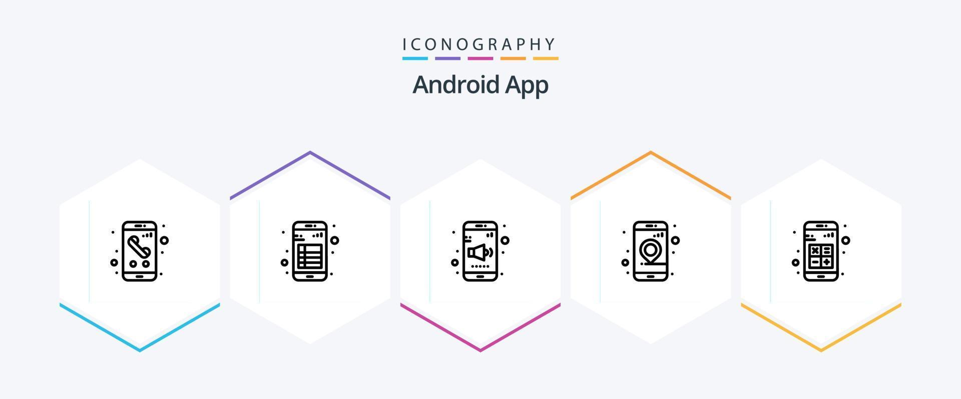 Android App 25 Line icon pack including navigation. gps. note. app. sound vector