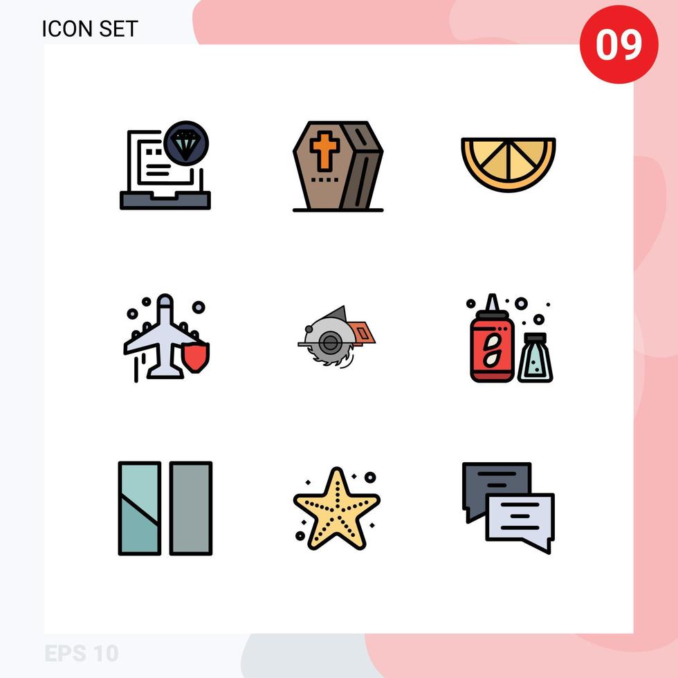 Universal Icon Symbols Group of 9 Modern Filledline Flat Colors of building protection scary plane fly Editable Vector Design Elements