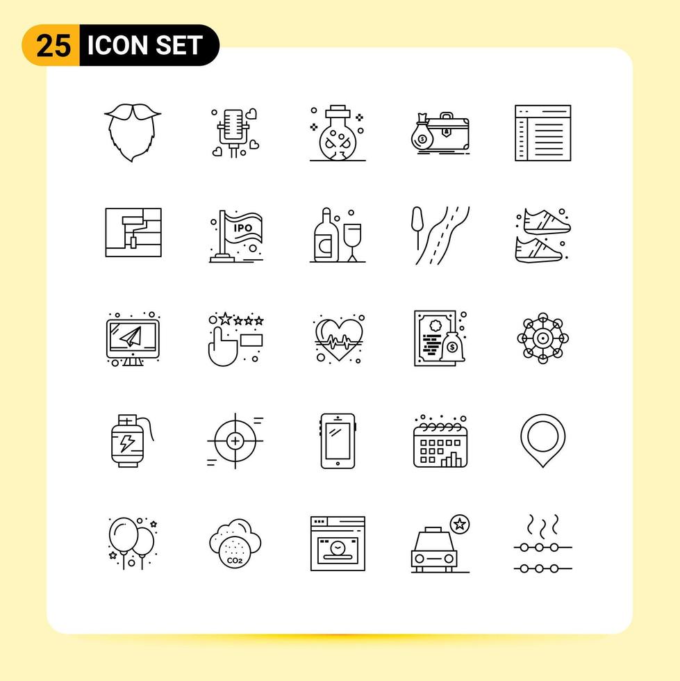 25 User Interface Line Pack of modern Signs and Symbols of portfolio case wedding business skull Editable Vector Design Elements