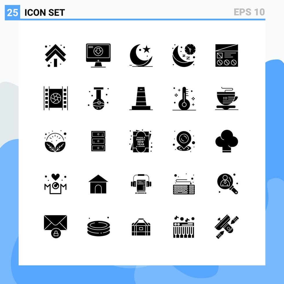 Stock Vector Icon Pack of 25 Line Signs and Symbols for night line game clock celebration Editable Vector Design Elements
